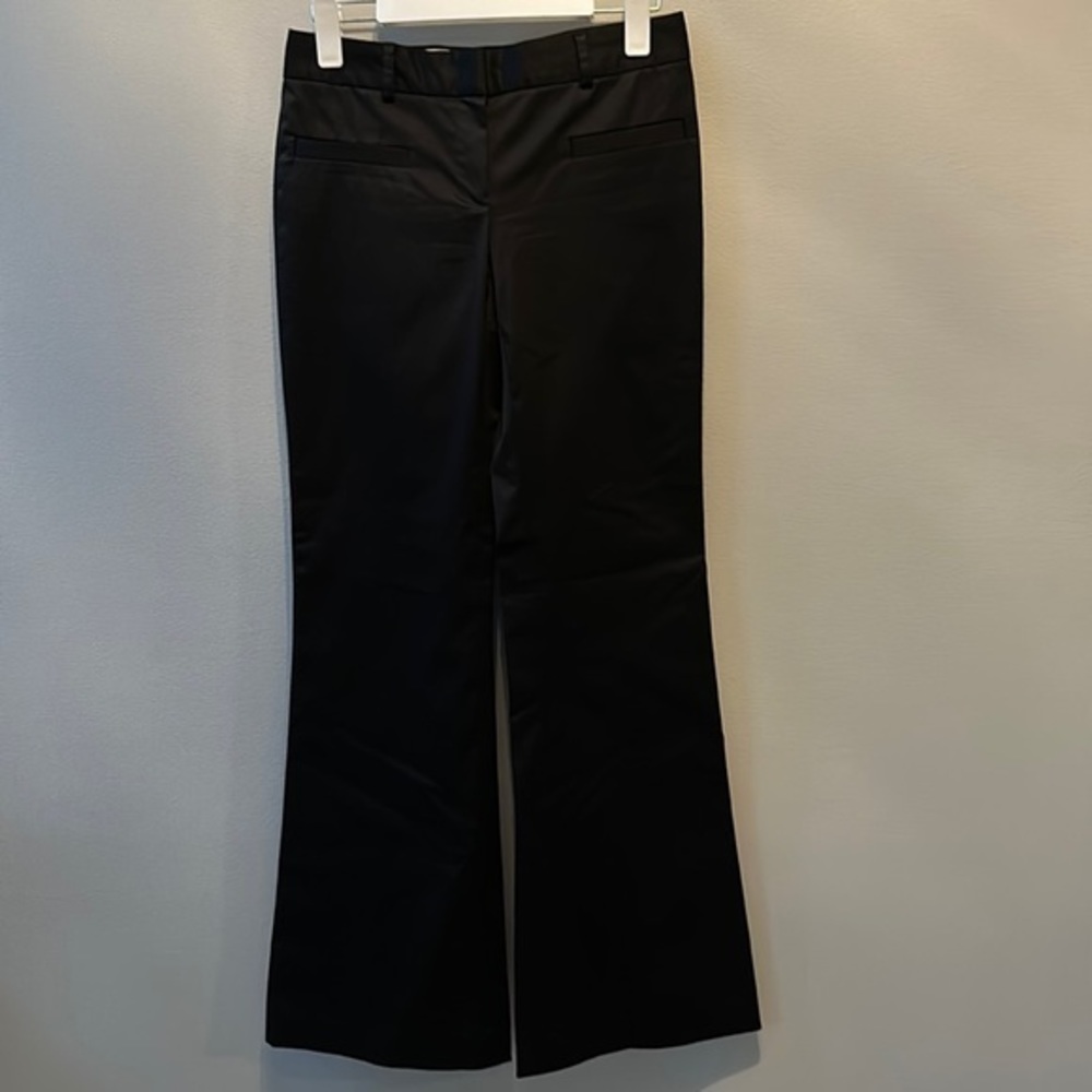 Theory Black Wide Leg Stretch Trousers Faux Front Pockets Size 4